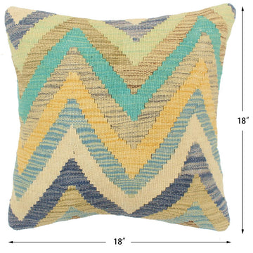 handmade Modern Pillow Blue Beige Hand-Woven SQUARE 100% WOOL  Hand woven turkish pillow  2 x 2